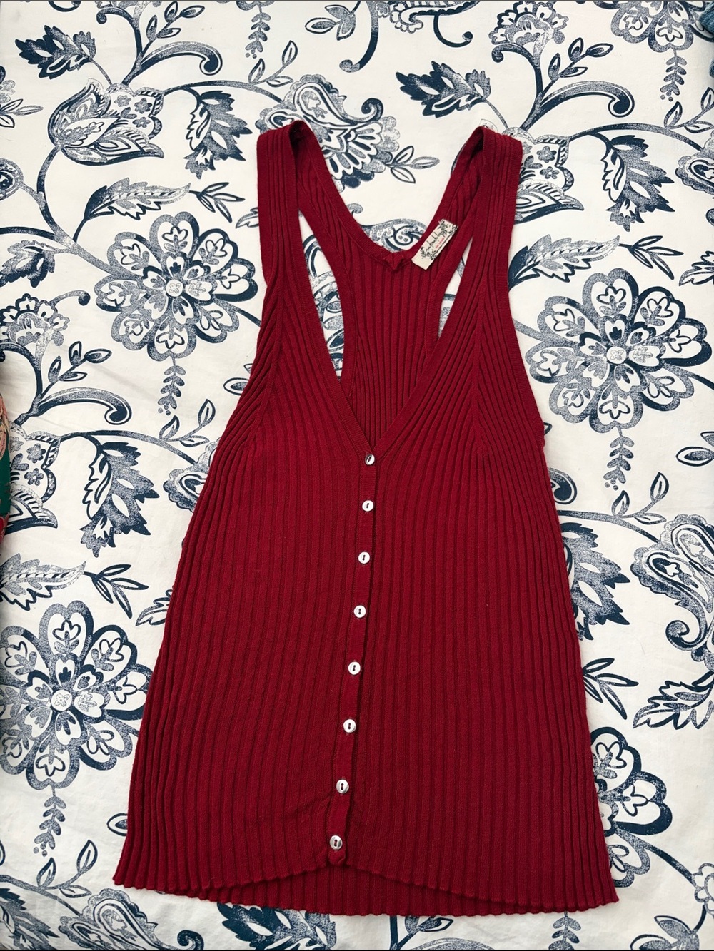 Free People Ribbed Button-Front Tank Top in Deep Red